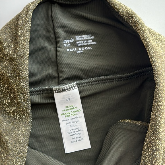 Aerie Swim Suit never wore top and bottom are size small, army green metallic - Picture 5 of 8